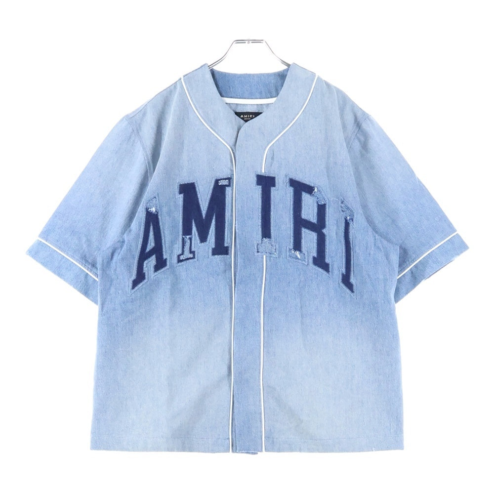 AMIRI(アミリ) Sunfaded Baseball Shirt サンフェード デニム 半袖シャツ インディゴ