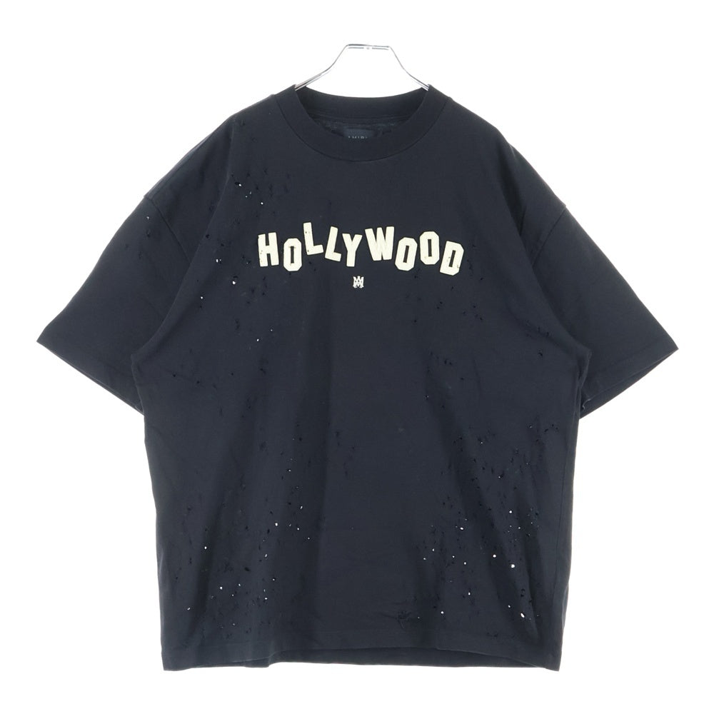 AMIRI(アミリ) ショットガン加工 ハリウッド MAロゴ 半袖Tシャツ ブラック