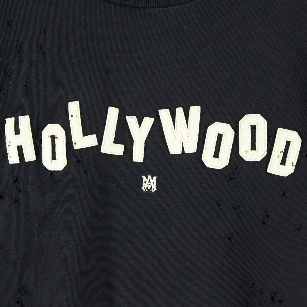 AMIRI(アミリ) ショットガン加工 ハリウッド MAロゴ 半袖Tシャツ ブラック