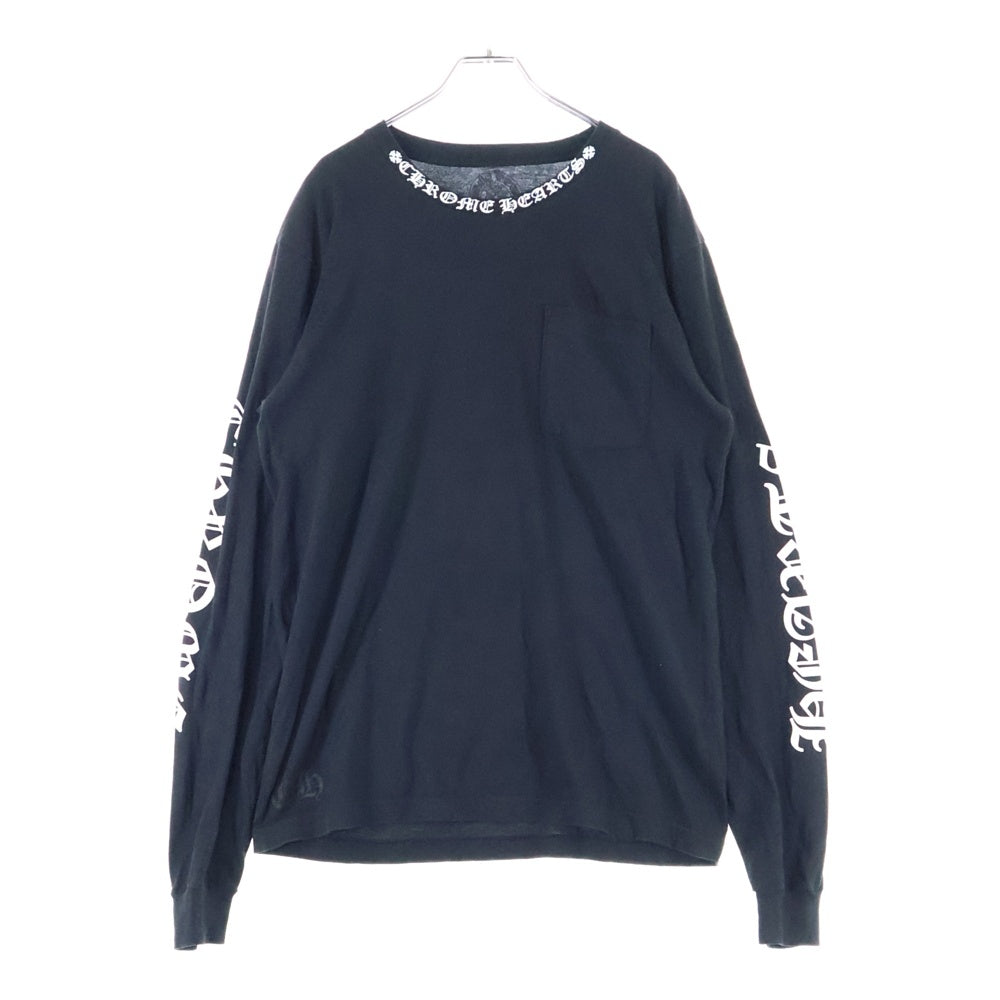 CHROME HEARTS(クロムハーツ) CH LS 1 ネックロゴプリント長袖カットソー 長袖Tシャツ ロングスリーブカットソー ロンT アームロゴ ブラック