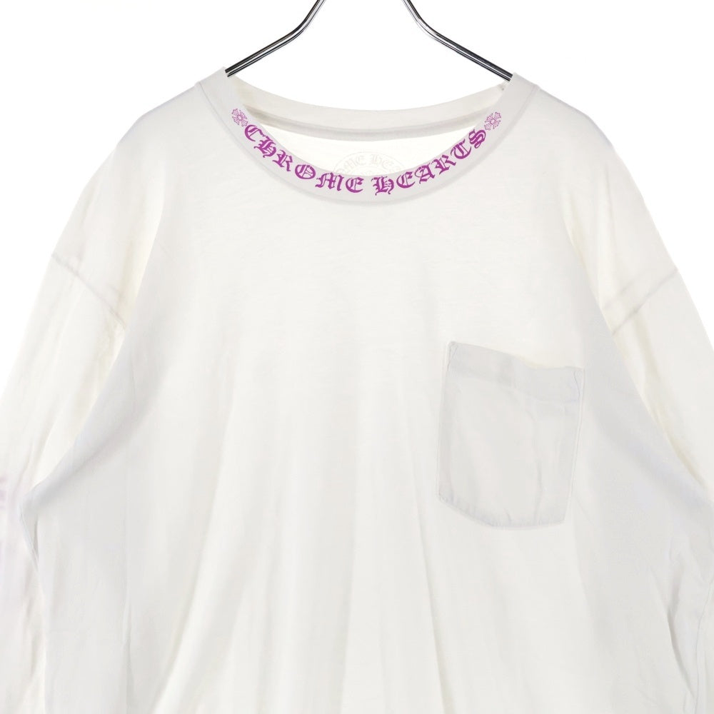 CHROME HEARTS(クロムハーツ) Neck Logo L/S TEE ネックロゴ ロングスリーブ長袖Tシャツ ホワイト/パープル