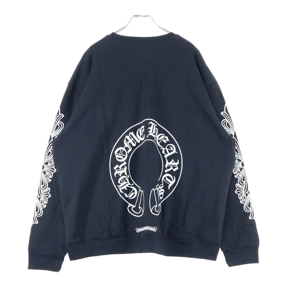 CHROME HEARTS(クロムハーツ) Horseshoe L/S Sweatshirt ホースシュープリント 袖フローラルプリント クルーネックスウェットトレーナー ブラック