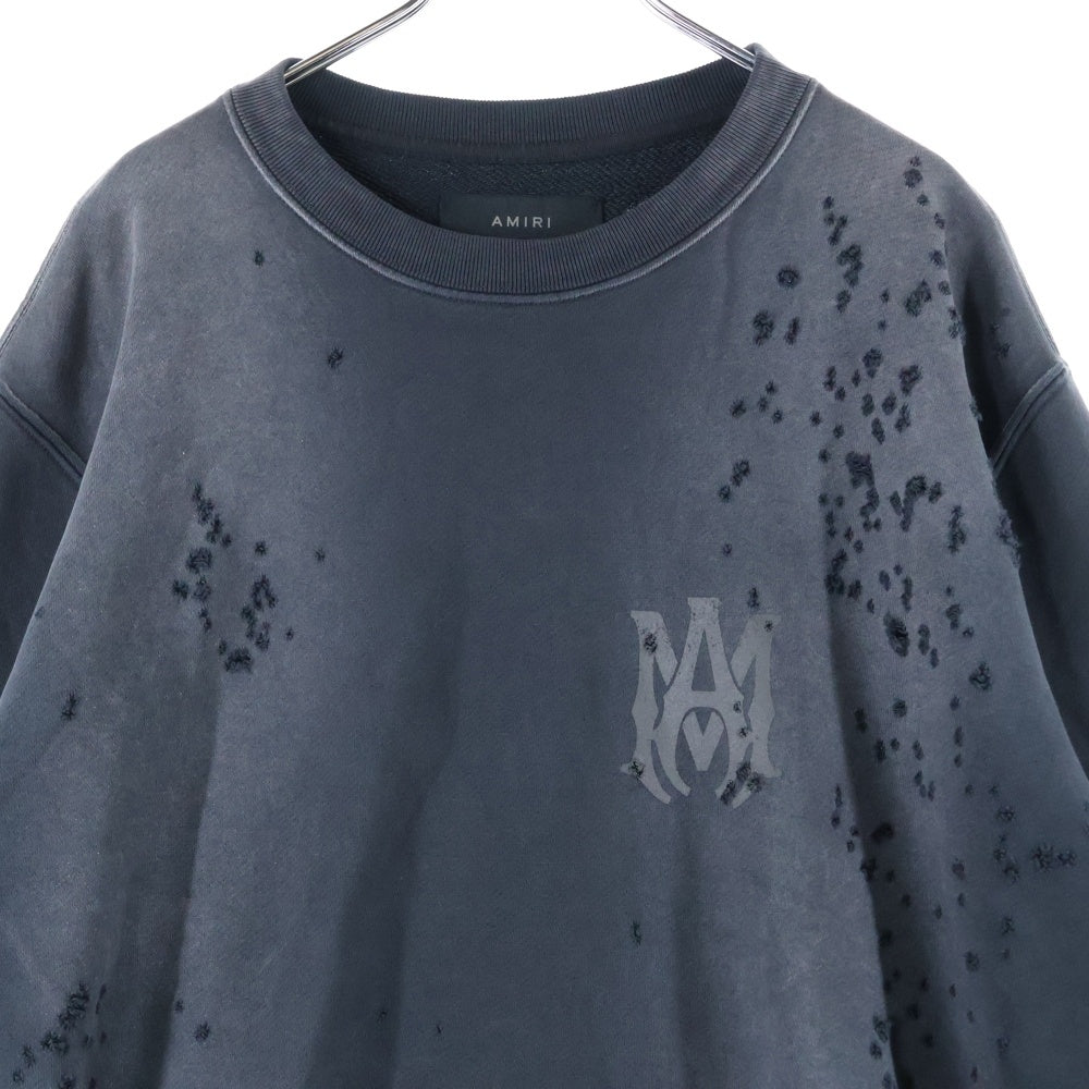 AMIRI(アミリ) MA Logo SHOTGUN Crewneck フロントロゴ ショットガン加工 クルーネックスウェットトレーナー ブラック