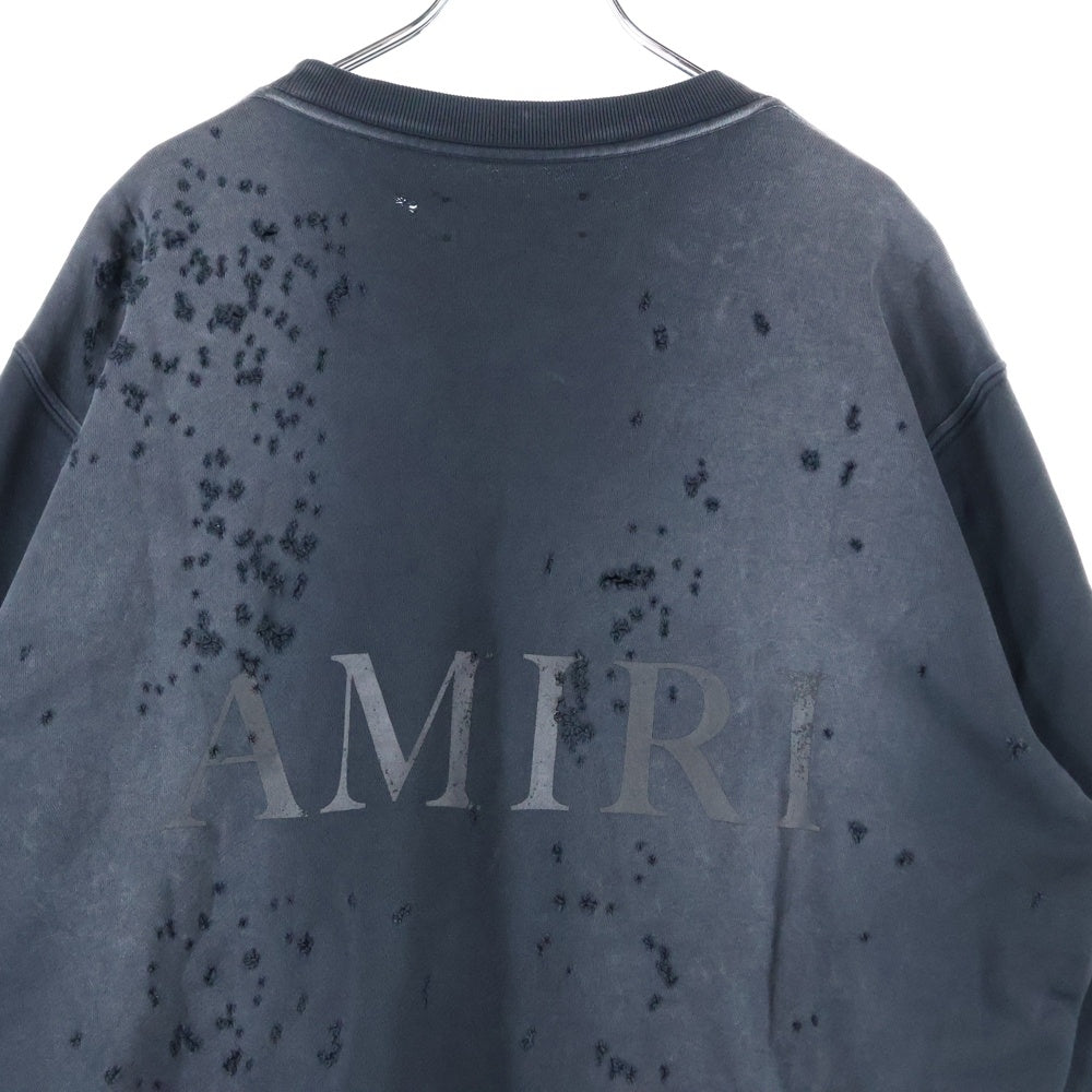 AMIRI(アミリ) MA Logo SHOTGUN Crewneck フロントロゴ ショットガン加工 クルーネックスウェットトレーナー ブラック