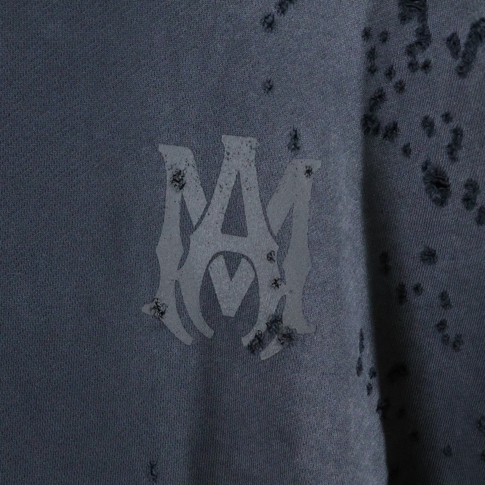 AMIRI(アミリ) MA Logo SHOTGUN Crewneck フロントロゴ ショットガン加工 クルーネックスウェットトレーナー ブラック