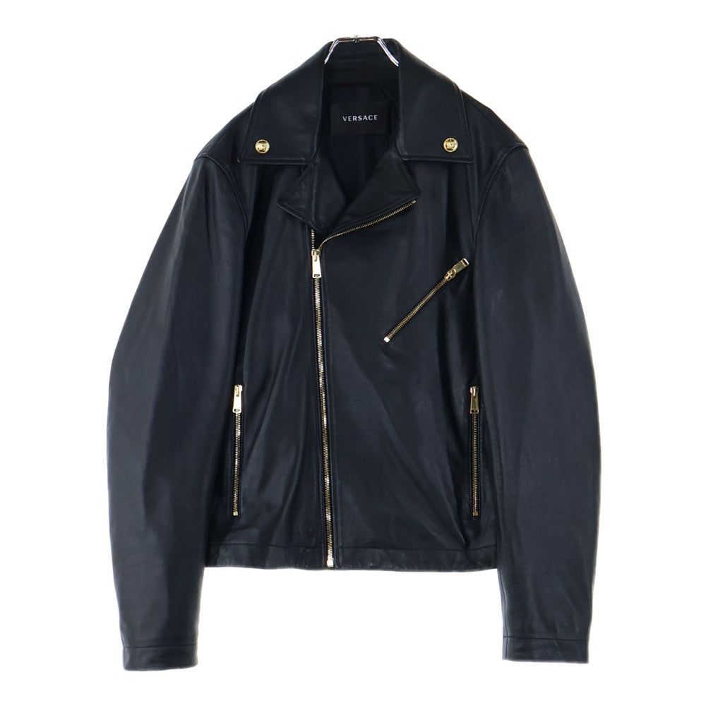VERSACE(ヴェルサーチ) メデューサ ゴールド金具 ラムレザー ダブルライダースジャケット 1004981 1A03362 ブラック/ゴールド