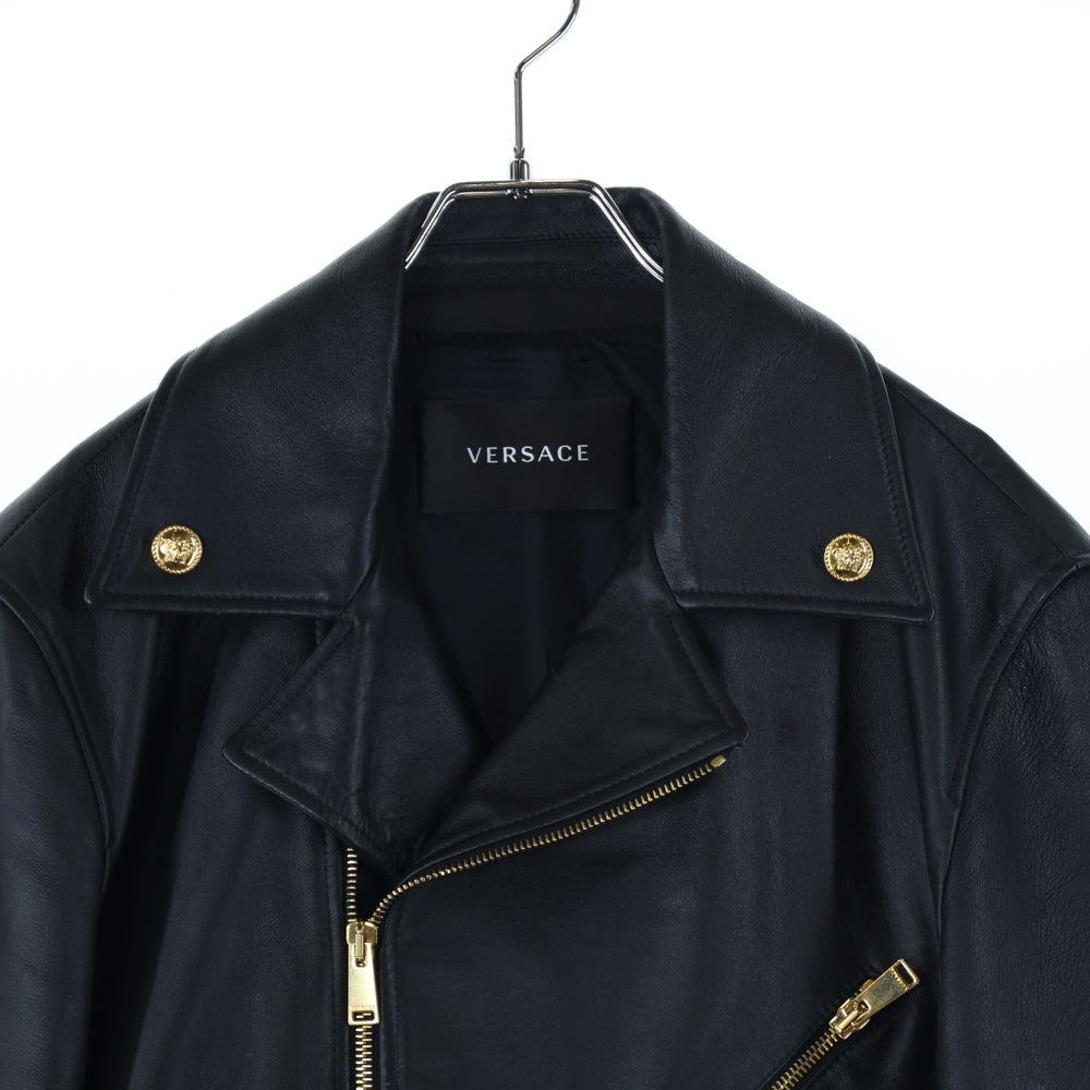VERSACE(ヴェルサーチ) メデューサ ゴールド金具 ラムレザー ダブルライダースジャケット 1004981 1A03362 ブラック/ゴールド
