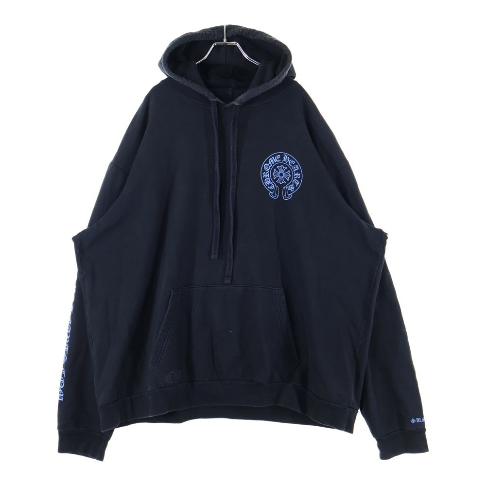 CHROME HEARTS(クロムハーツ) WWW.CHROMEHEARTS.COM HOODIE オンライン限定ホースシューバックプリント プルオーバーパーカー ブラック/ブルー