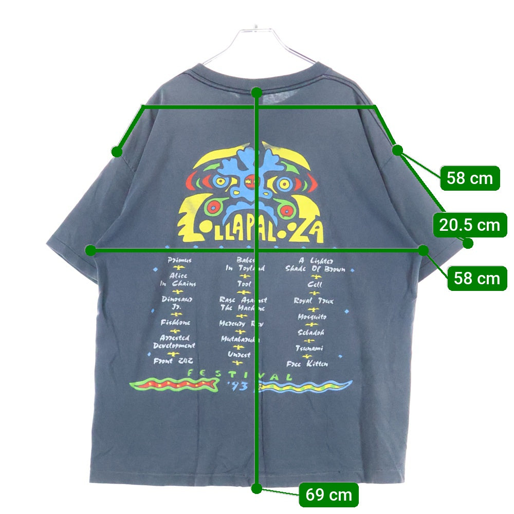 VINTAGE(ヴィンテージ) 90S LOLLAPALOOZA 1993 MANDELBROT FRACTAL ロラパルーザ 両面プリント 半袖Tシャツ カットソー ブラック