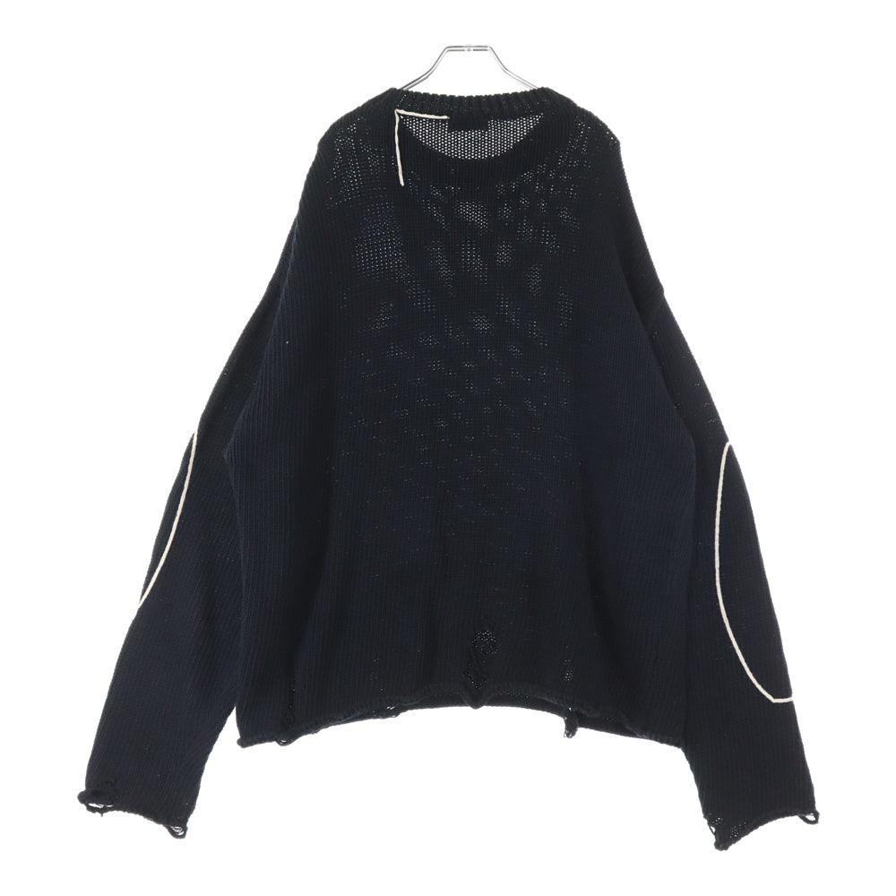ASKYURSELF(アスクユアセルフ) RAW BANNED CROCHET CREW KNIT コットン ニットセーター ブラック