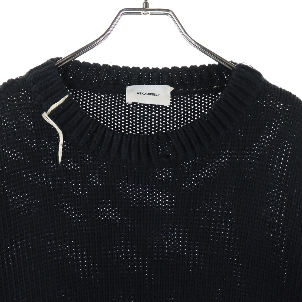 ASKYURSELF(アスクユアセルフ) RAW BANNED CROCHET CREW KNIT コットン ニットセーター ブラック