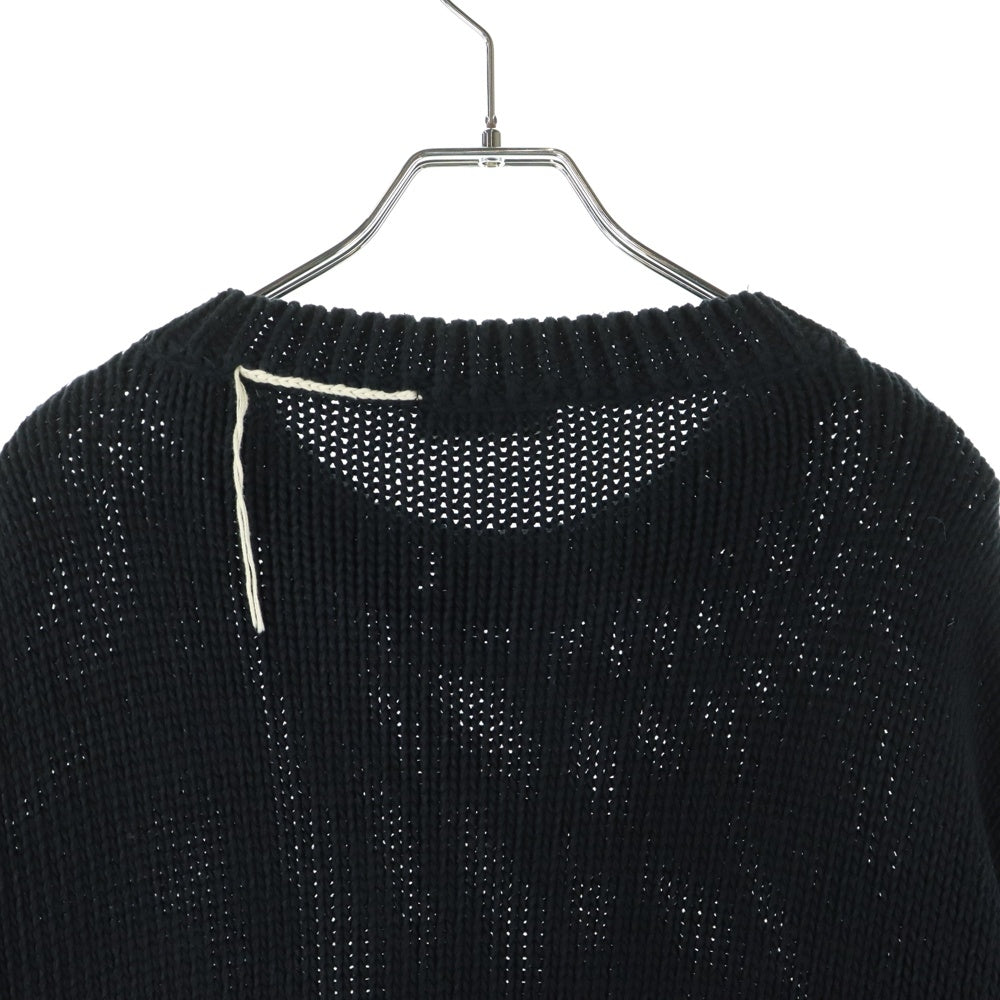 ASKYURSELF(アスクユアセルフ) RAW BANNED CROCHET CREW KNIT コットン ニットセーター ブラック