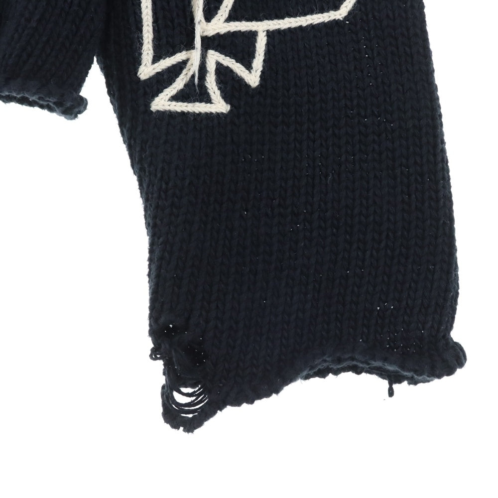 ASKYURSELF(アスクユアセルフ) RAW BANNED CROCHET CREW KNIT コットン ニットセーター ブラック