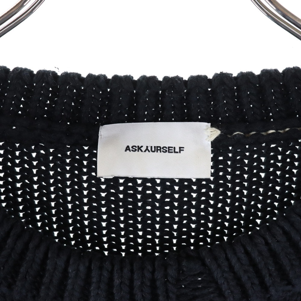 ASKYURSELF(アスクユアセルフ) RAW BANNED CROCHET CREW KNIT コットン ニットセーター ブラック
