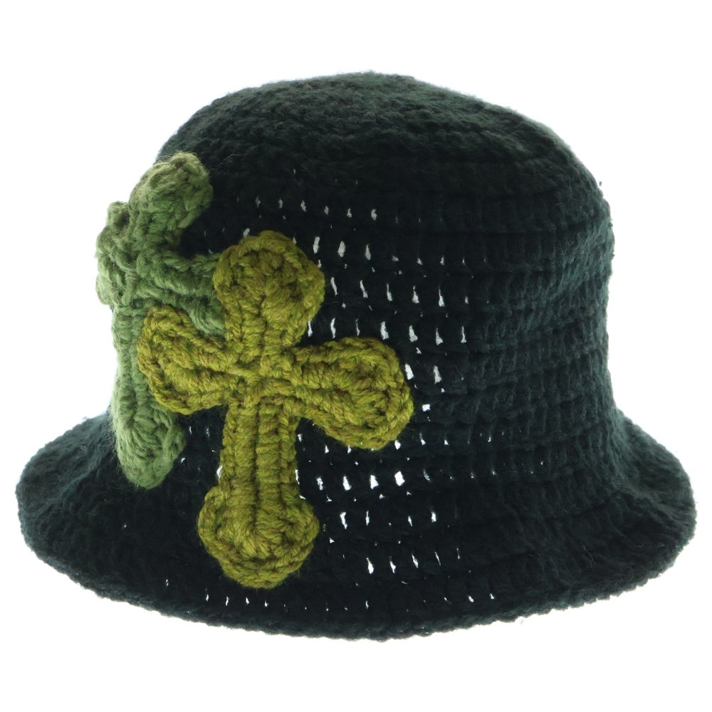 Y.A.R.N(ヤーン) 3D DOUBLE CROSS HANDMADE KNIT HAT ダブルクロス刺繍 ニット ハット ブラック