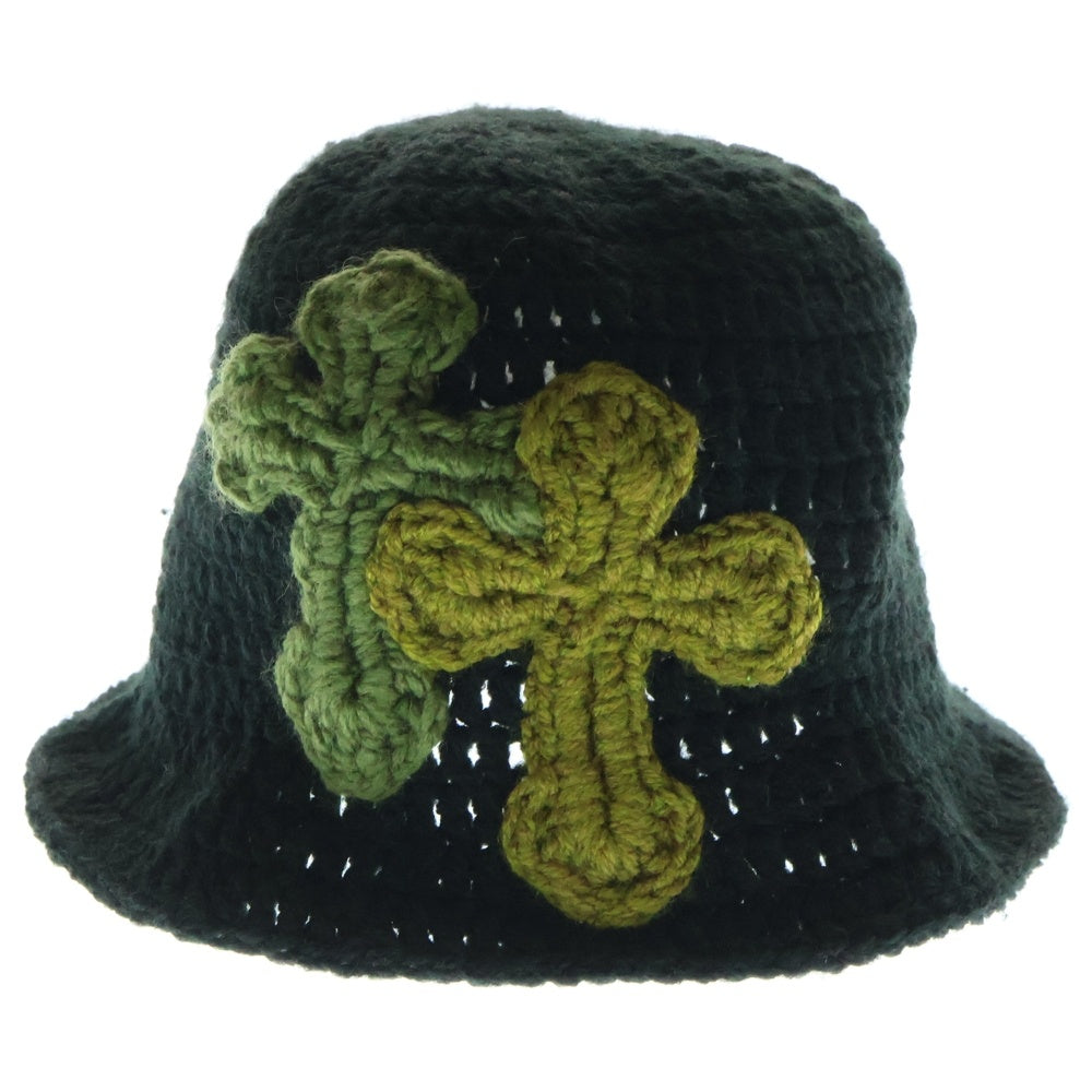 Y.A.R.N(ヤーン) 3D DOUBLE CROSS HANDMADE KNIT HAT ダブルクロス刺繍 ニット ハット ブラック