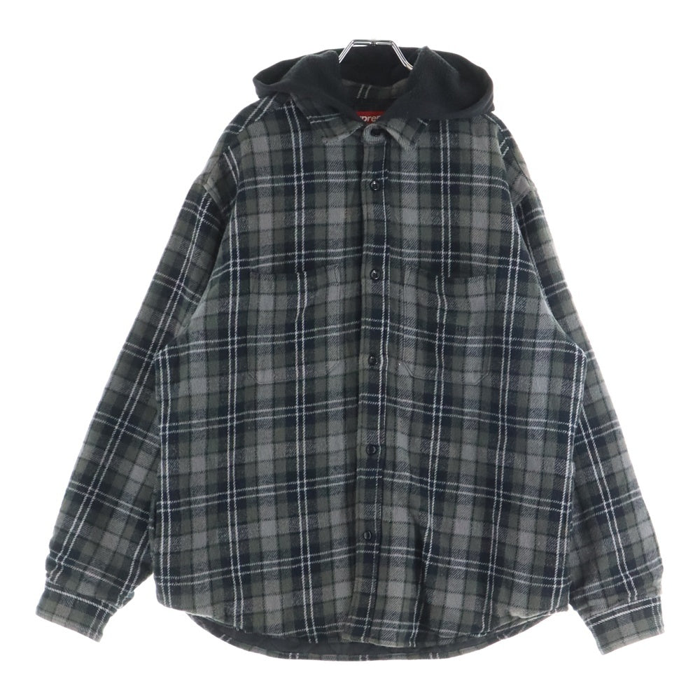 SUPREME(シュプリーム) 23AW Tartan Flannel Hooded Shirt フード付き 裏地キルティング タータンチェック フランネル 長袖シャツ ブラック