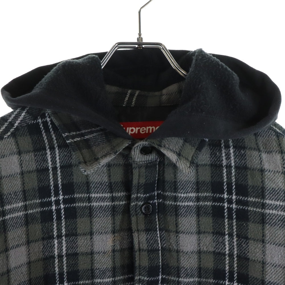 SUPREME(シュプリーム) 23AW Tartan Flannel Hooded Shirt フード付き 裏地キルティング タータンチェック フランネル 長袖シャツ ブラック