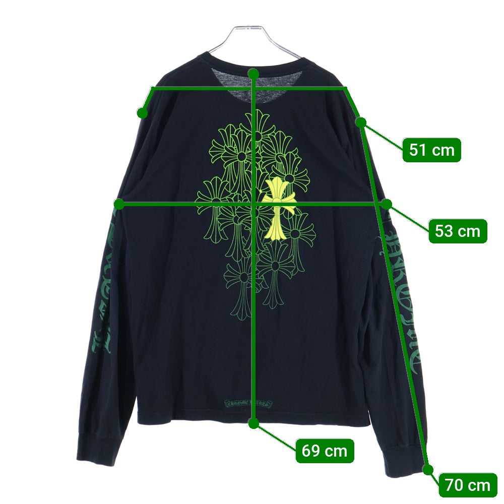 CHROME HEARTS(クロムハーツ) CH L/S TEE 1 バックセメタリークロス長袖Tシャツ カットソー ブラック/グリーン