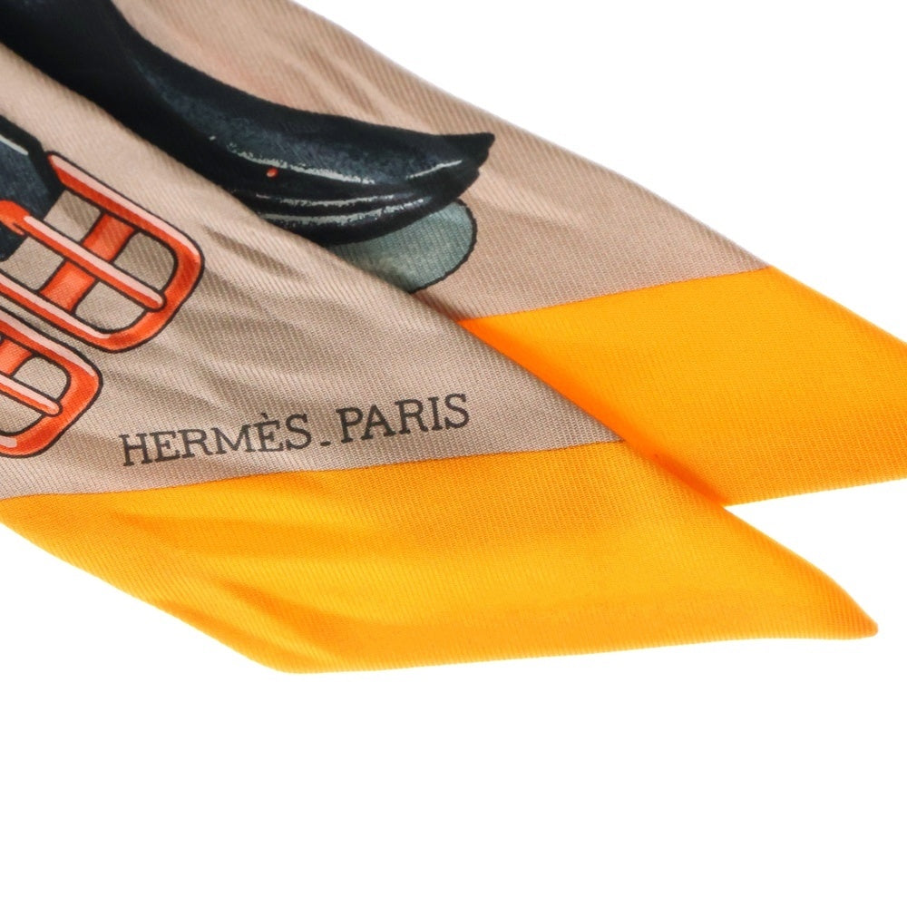 HERMES(エルメス) JUMPING ジャンピング ツイリー スカーフ シルク ベージュ/オレンジ