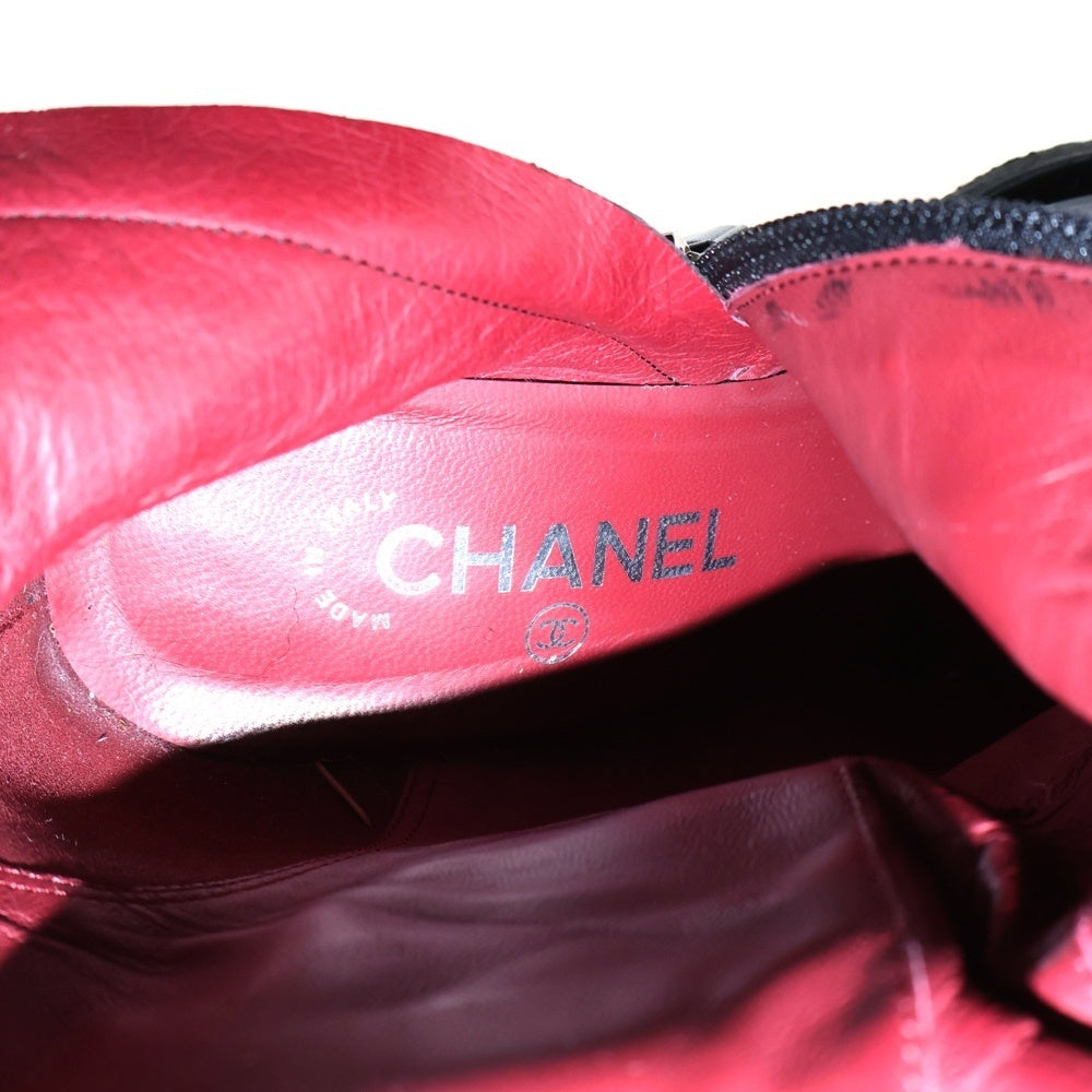 CHANEL(シャネル) ココマーク ターンロック サイドジップ レザー ロングブーツ ブラック レディース