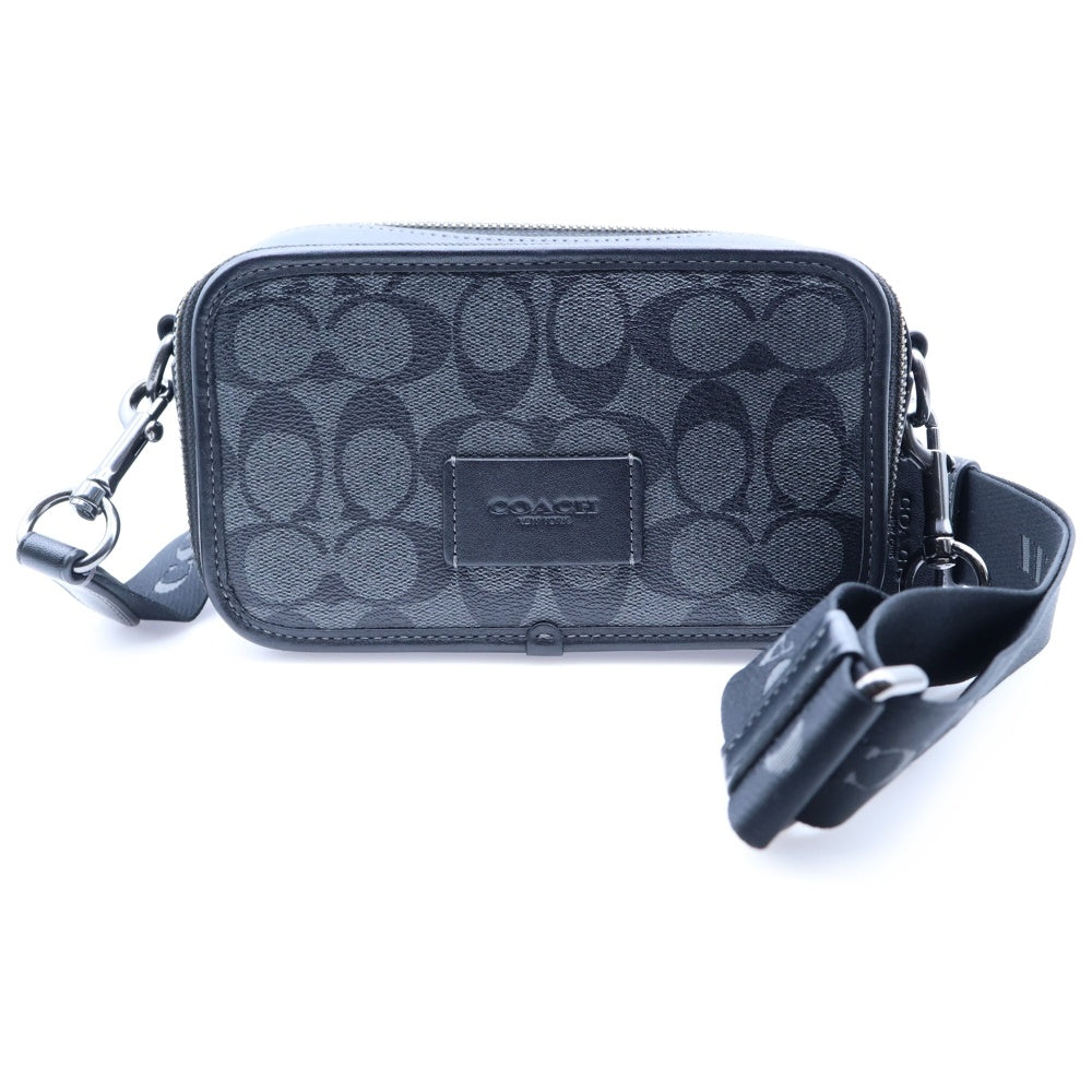 COACH(コーチ) クロスボディ ストラップ付き 2WAY レザー ハンドバッグ ショルダーバッグ ブラック