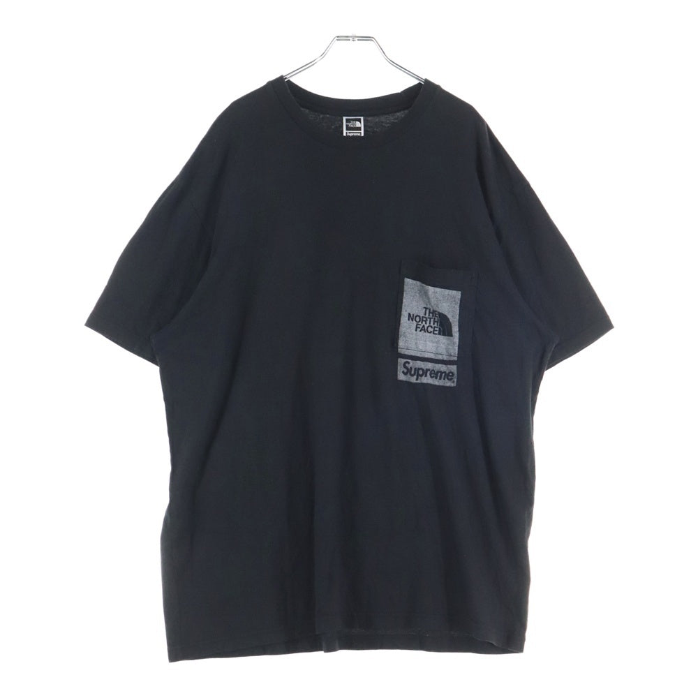 SUPREME(シュプリーム) 23SS ×THE NORTH FACE Printed Pocket Tee コラボ 胸ポケット プリント 半袖Tシャツカットソー ブラック