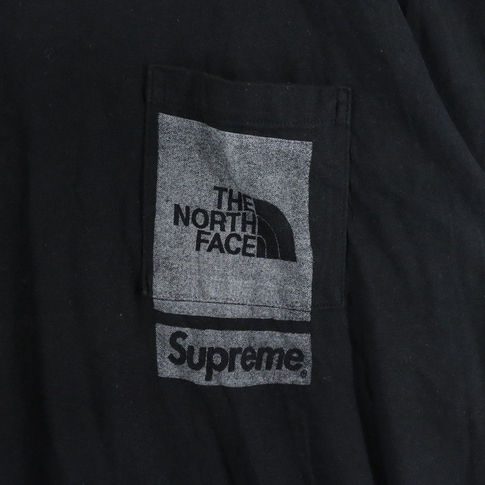 SUPREME(シュプリーム) 23SS ×THE NORTH FACE Printed Pocket Tee コラボ 胸ポケット プリント 半袖Tシャツカットソー ブラック