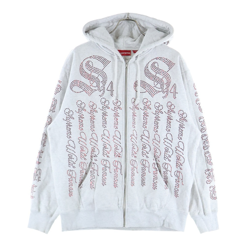 SUPREME(シュプリーム) 22SS Rhinestone Zip up Hooded Sweatshirt ラインストーンジップアップフーデッドスウェットシャツ グレー