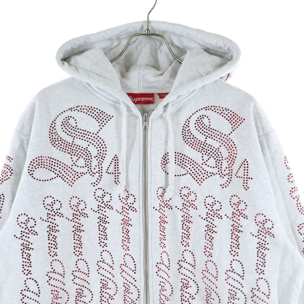 SUPREME(シュプリーム) 22SS Rhinestone Zip up Hooded Sweatshirt ラインストーンジップアップフーデッドスウェットシャツ グレー