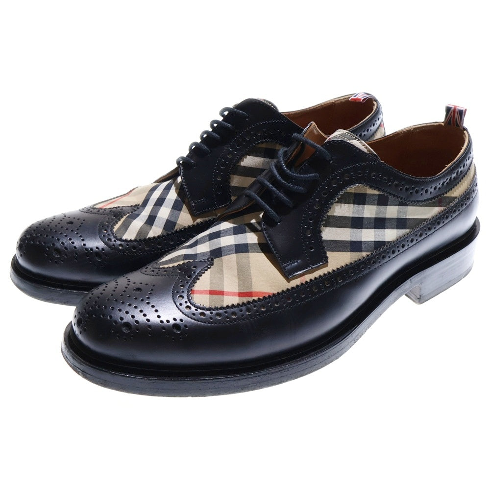 BURBERRY LONDON(バーバリーロンドン) TAILOR BROGUE チェックパネル レザーシューズ ブラック/ベージュ 42 ITBROSRLLOC