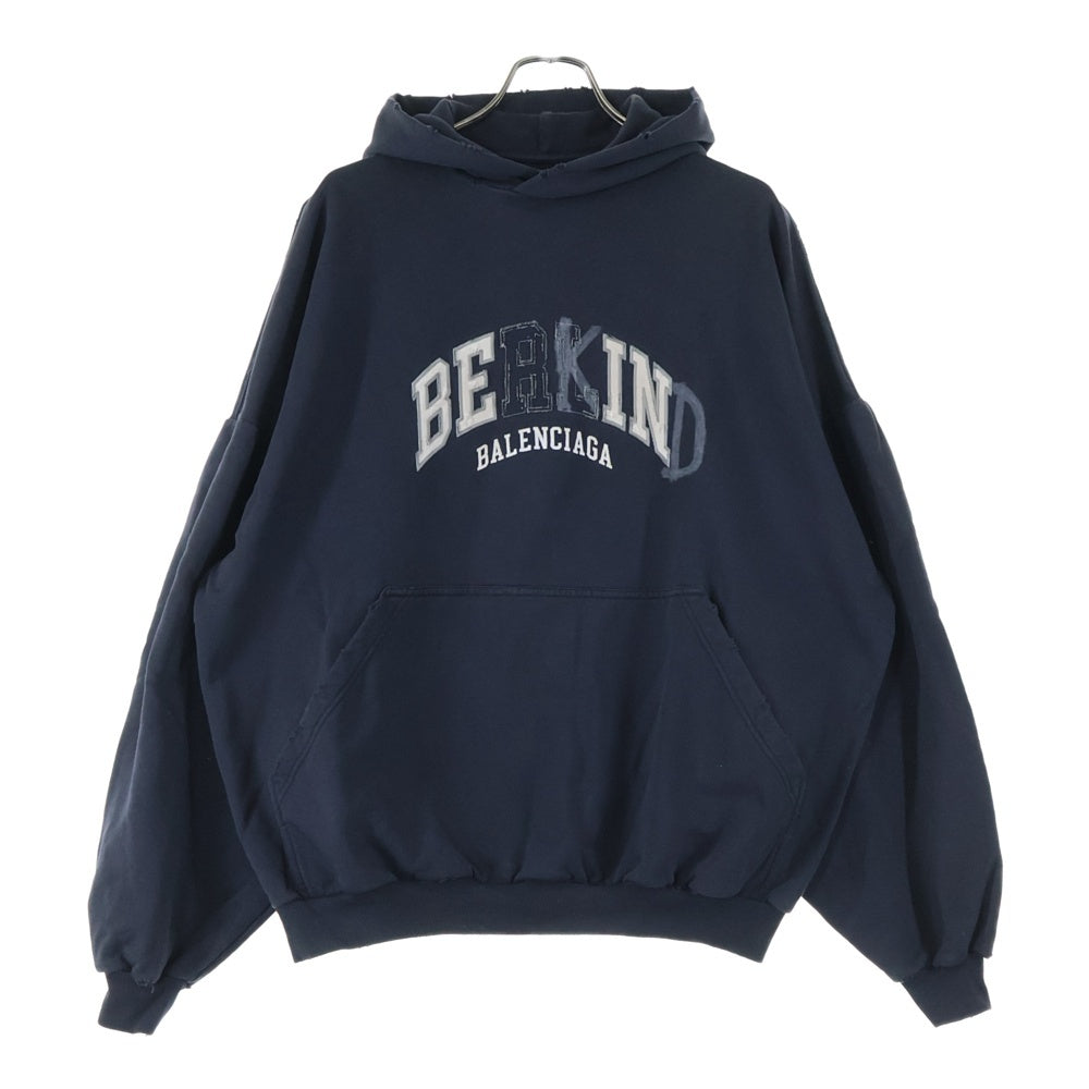 BALENCIAGA(バレンシアガ) 23AW BE KIND ロゴオーバーサイズヴィンテージ加工スウェットプルオーバーパーカー 761458 TPVD6 ブラック