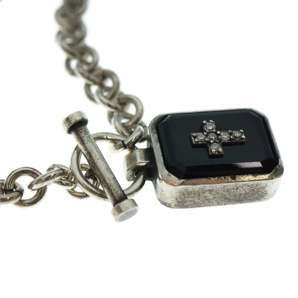 Justin Davis(ジャスティンデイヴィス) EMINEM NECKLACE エミネム スクエア クロス ダイヤ オニキス チェーン ネックレス シルバー/ブラック
