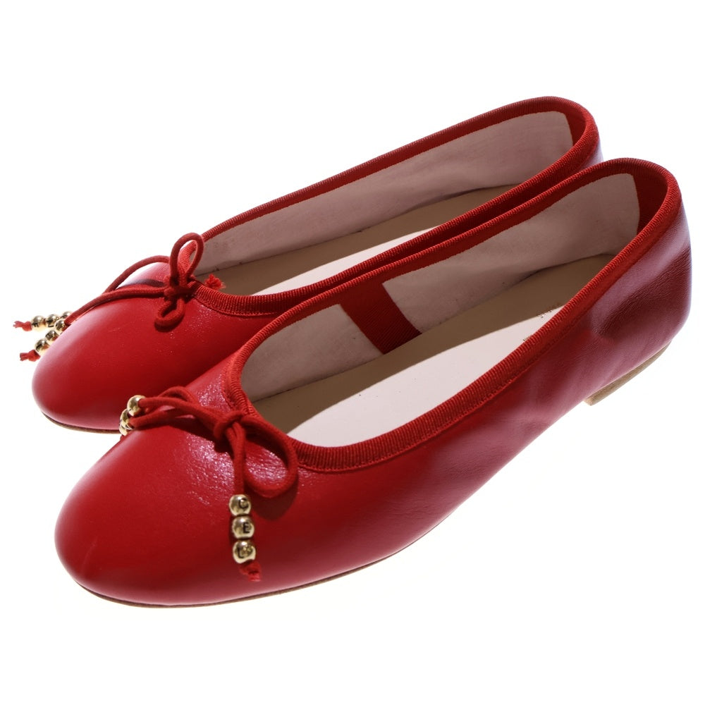 CELINE(セリーヌ) バレリーナ フラットシューズ ロゴパールアクセント レッド レディース