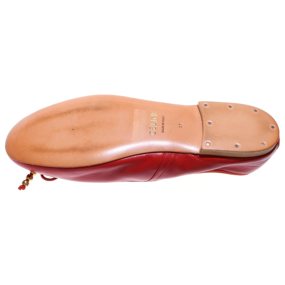 CELINE(セリーヌ) バレリーナ フラットシューズ ロゴパールアクセント レッド レディース