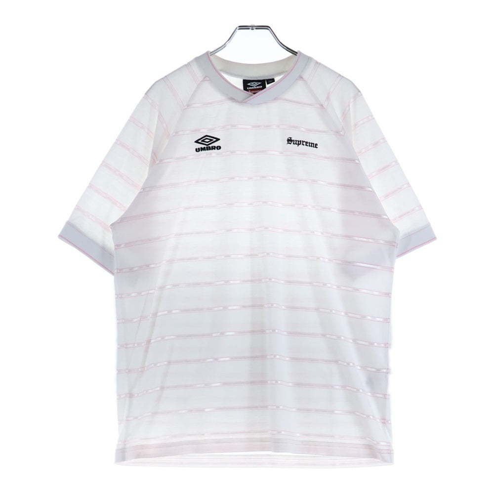 SUPREME(シュプリーム) 25SSxUMBRO Stripe Soccer Jersey アンブロ ストライプサッカージャージ 半袖Tシャツカットソー ホワイト/ピンク