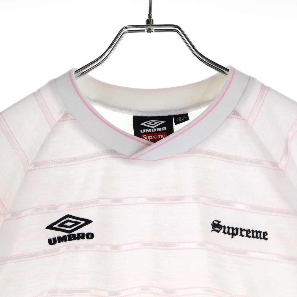 SUPREME(シュプリーム) 25SSxUMBRO Stripe Soccer Jersey アンブロ ストライプサッカージャージ 半袖Tシャツカットソー ホワイト/ピンク