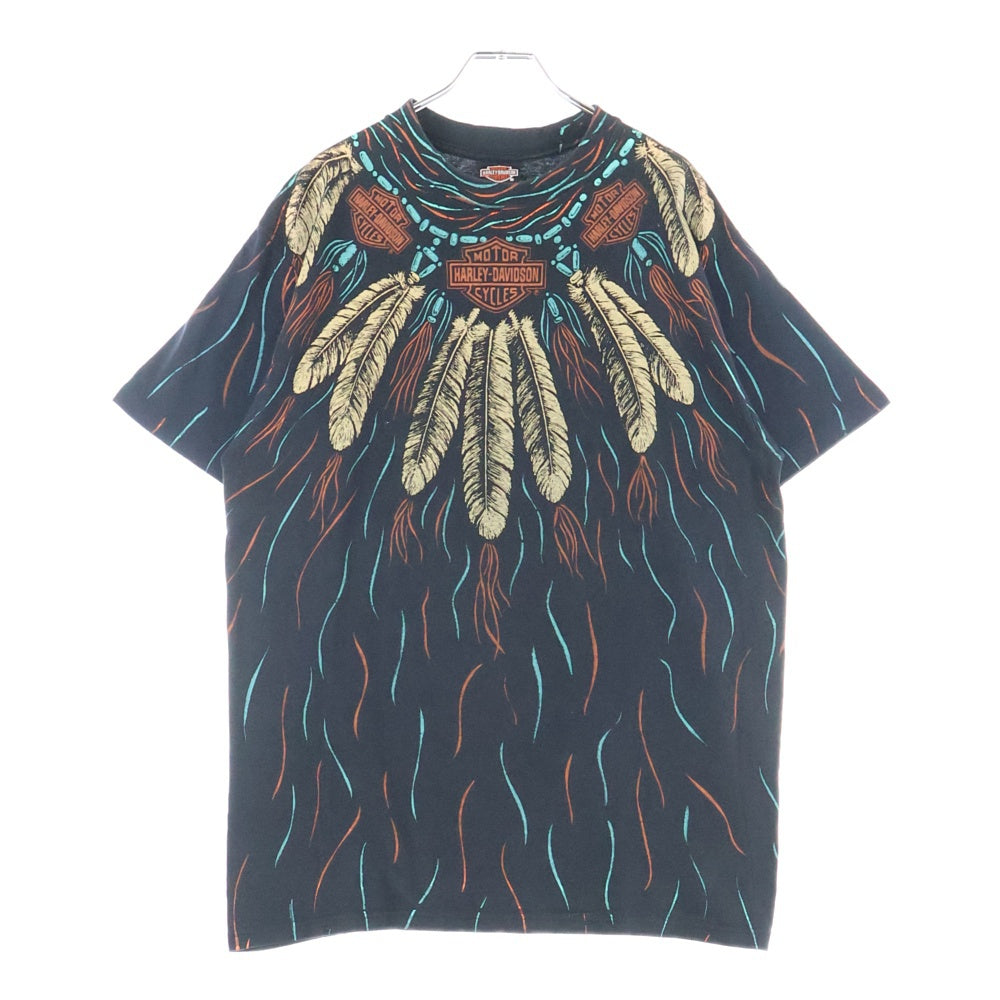 HARLEY DAVIDSON(ハーレーダビッドソン) 90s VINTAGE FEATHERS ALL OVER PINT フェザーオールオーバープリント 半袖Tシャツカットソー ブラック