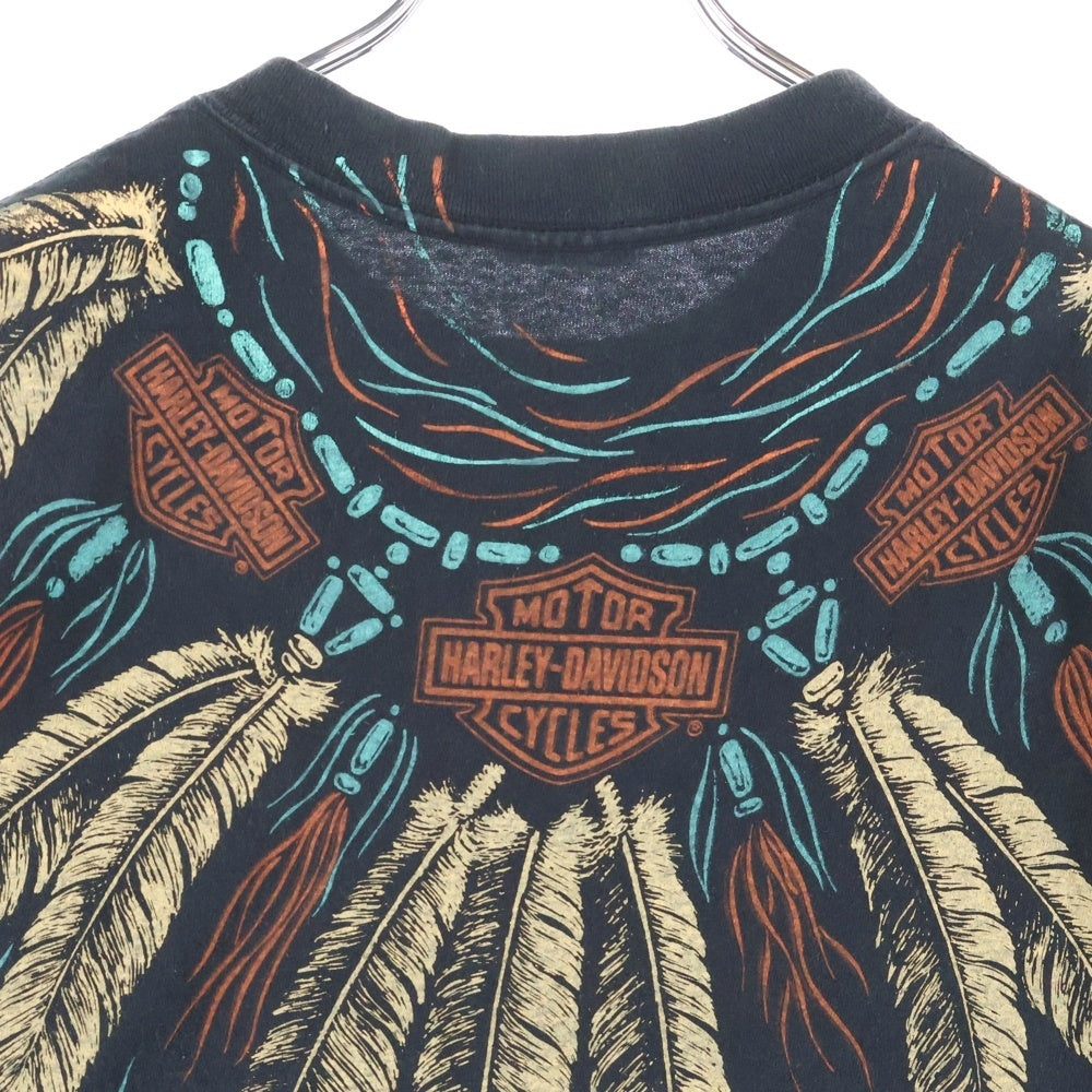 HARLEY DAVIDSON(ハーレーダビッドソン) 90s VINTAGE FEATHERS ALL OVER PINT フェザーオールオーバープリント 半袖Tシャツカットソー ブラック