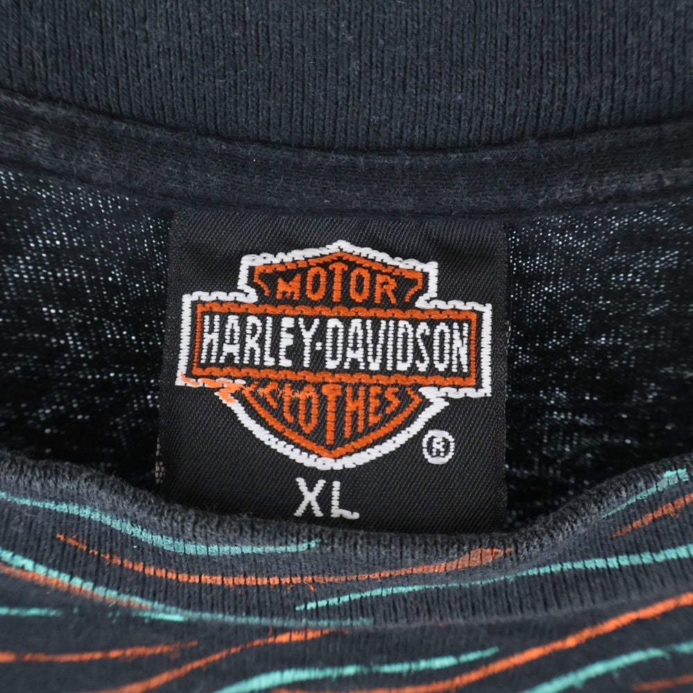 HARLEY DAVIDSON(ハーレーダビッドソン) 90s VINTAGE FEATHERS ALL OVER PINT フェザーオールオーバープリント 半袖Tシャツカットソー ブラック