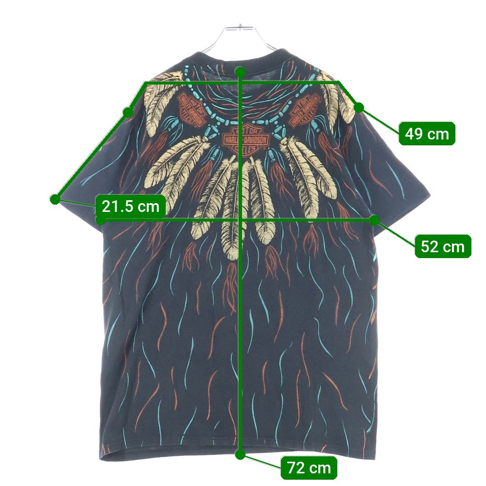 HARLEY DAVIDSON(ハーレーダビッドソン) 90s VINTAGE FEATHERS ALL OVER PINT フェザーオールオーバープリント 半袖Tシャツカットソー ブラック