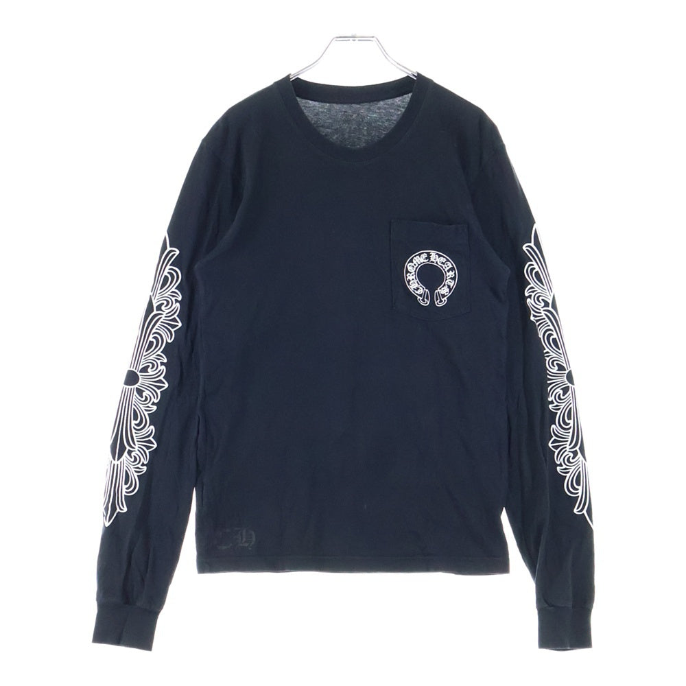 CHROME HEARTS(クロムハーツ) HORSESHOE L/S 袖フローラル バックホースシュープリント 長袖Tシャツ カットソー ブラック
