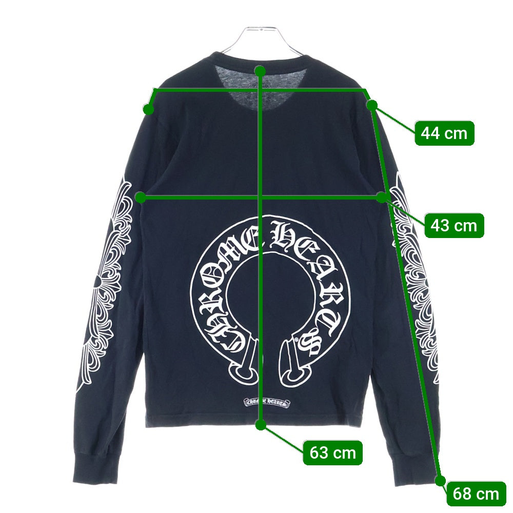 CHROME HEARTS(クロムハーツ) HORSESHOE L/S 袖フローラル バックホースシュープリント 長袖Tシャツ カットソー ブラック