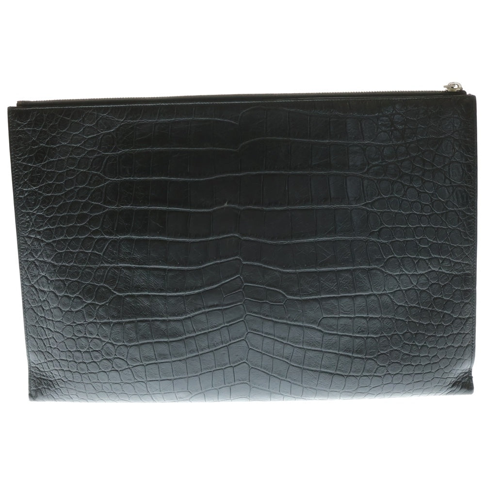 SAINT LAURENT PARIS(サンローランパリ) クロコダイル エンボスカーフレザー クラッチバッグ ブラック