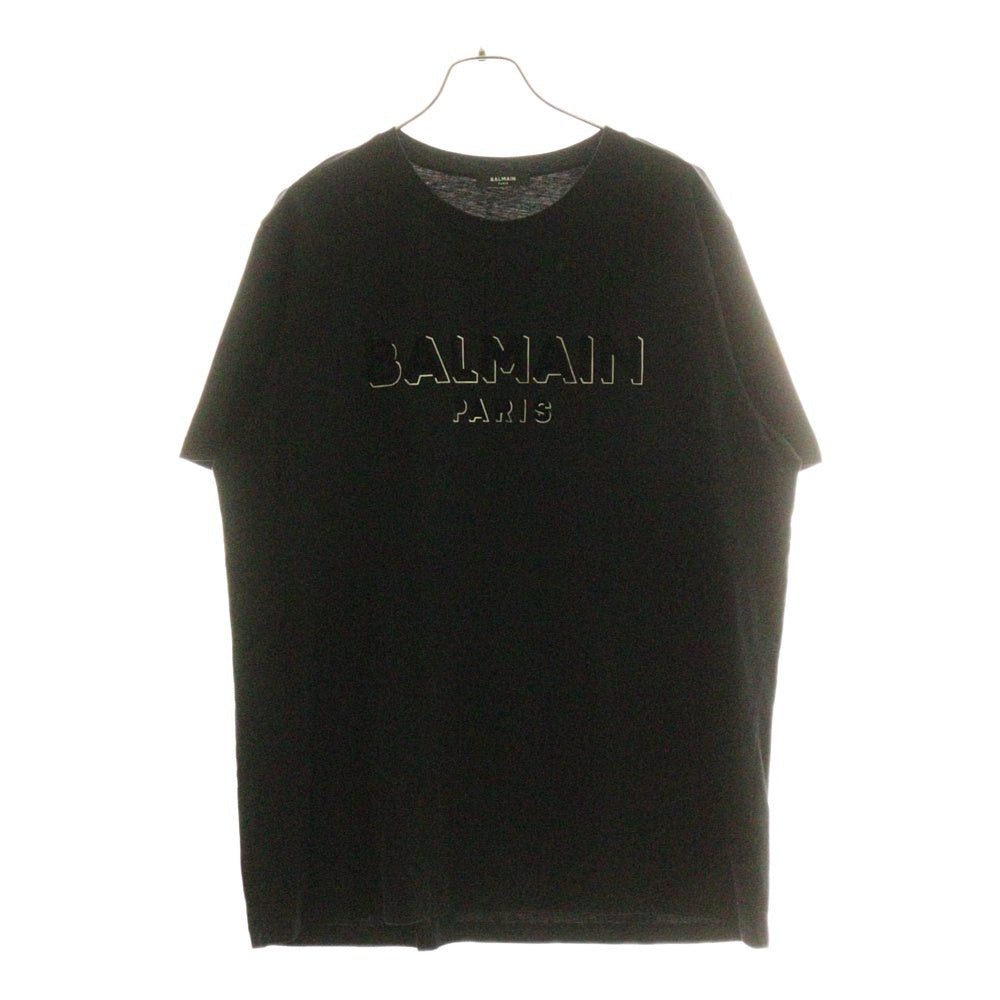 BALMAIN(バルマン) METALLIZED FLOCKED TEE EG010BB99 立体ロゴプリント半袖Tシャツ ブラック
