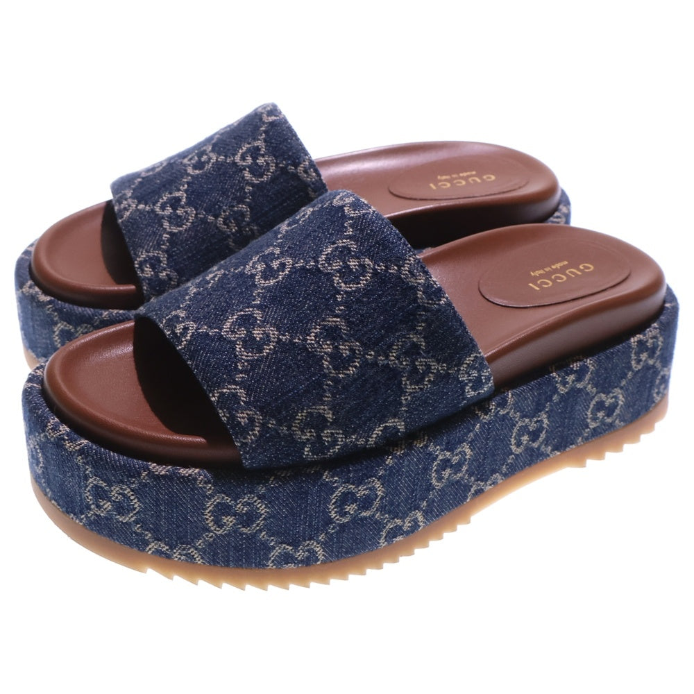 GUCCI(グッチ) GGモノグラム プラットフォーム スライド サンダル インディゴ 623212