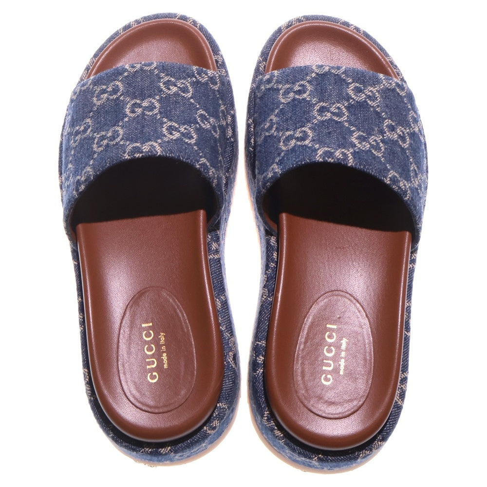 GUCCI(グッチ) GGモノグラム プラットフォーム スライド サンダル インディゴ 623212