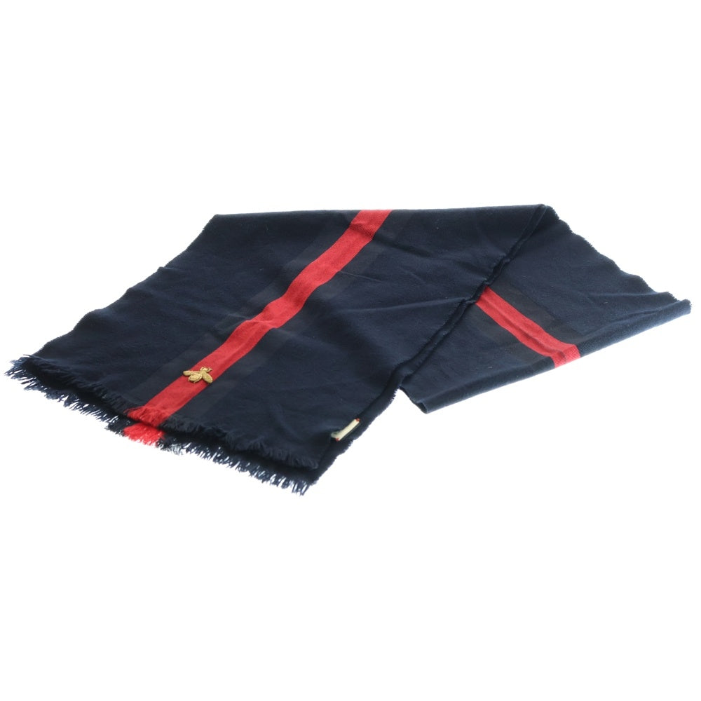 GUCCI(グッチ) ハチ刺繍 カシミヤ シルク マフラー ネイビー 475513