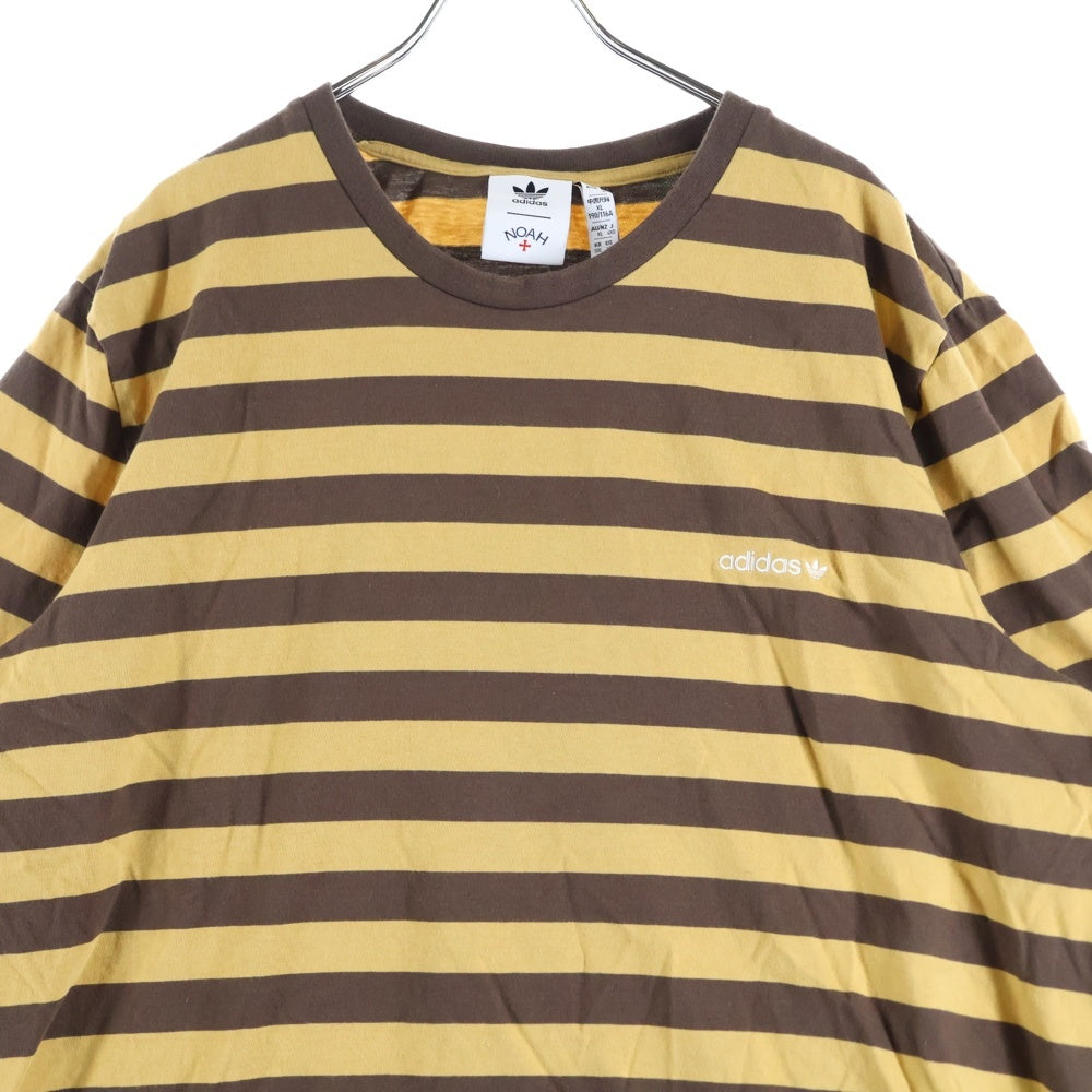 adidas(アディダス) ×NOAH ボーダー 半袖Tシャツカットソー ブラウン/イエロー HI2930