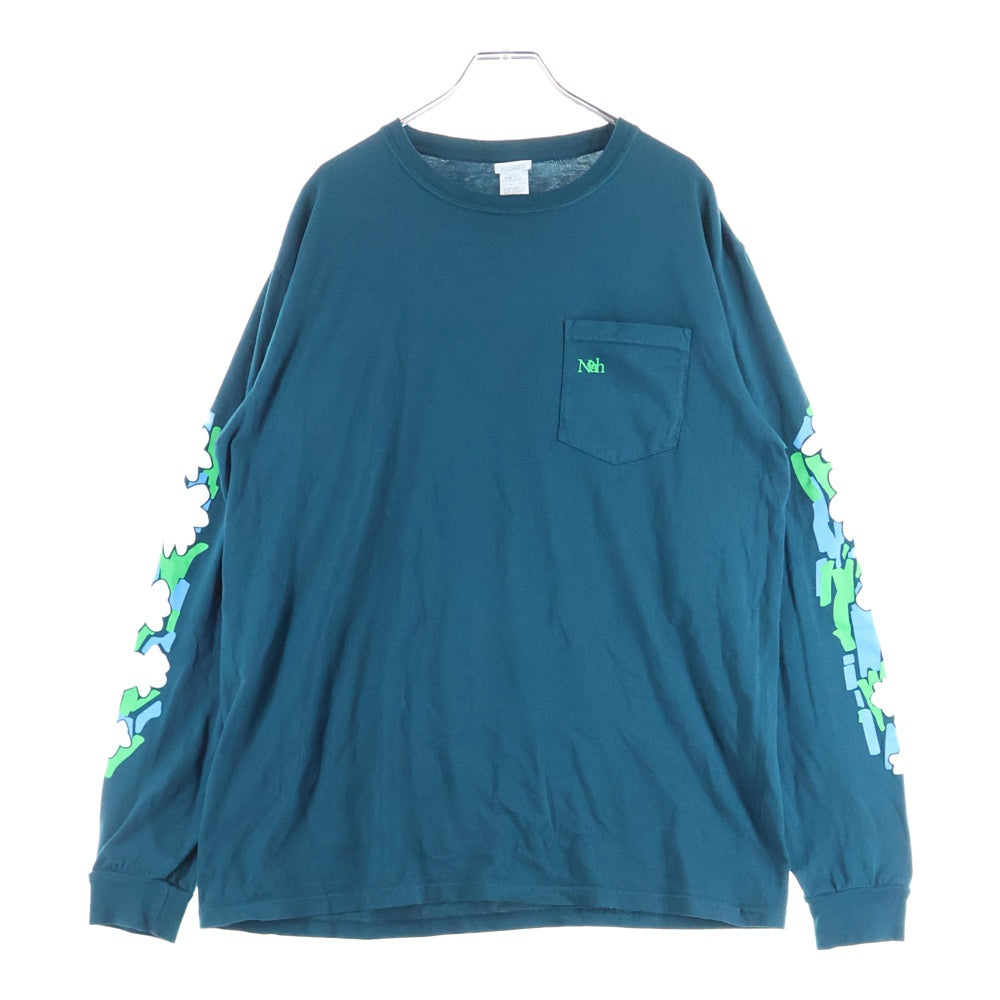 NOAH(ノア) FLOWERS POCKET TEE 袖フラワープリント ポケット 長袖Tシャツカットソー グリーン 23-070-122-0059-1-0